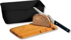 Melamine Broodtrommel Met Bamboe Snijplank | Brood Bewaar Doos Met Hoge Kwaliteit Bamboe Snij Plank | Met Bamboe Deksel, Te Gebruiken Als Brood Snijplank | Afm. 34 X 18 X 14 Cm. | Kleur Brood Trommel: ZWART -Schoonmaakmiddelen 1200x686 1