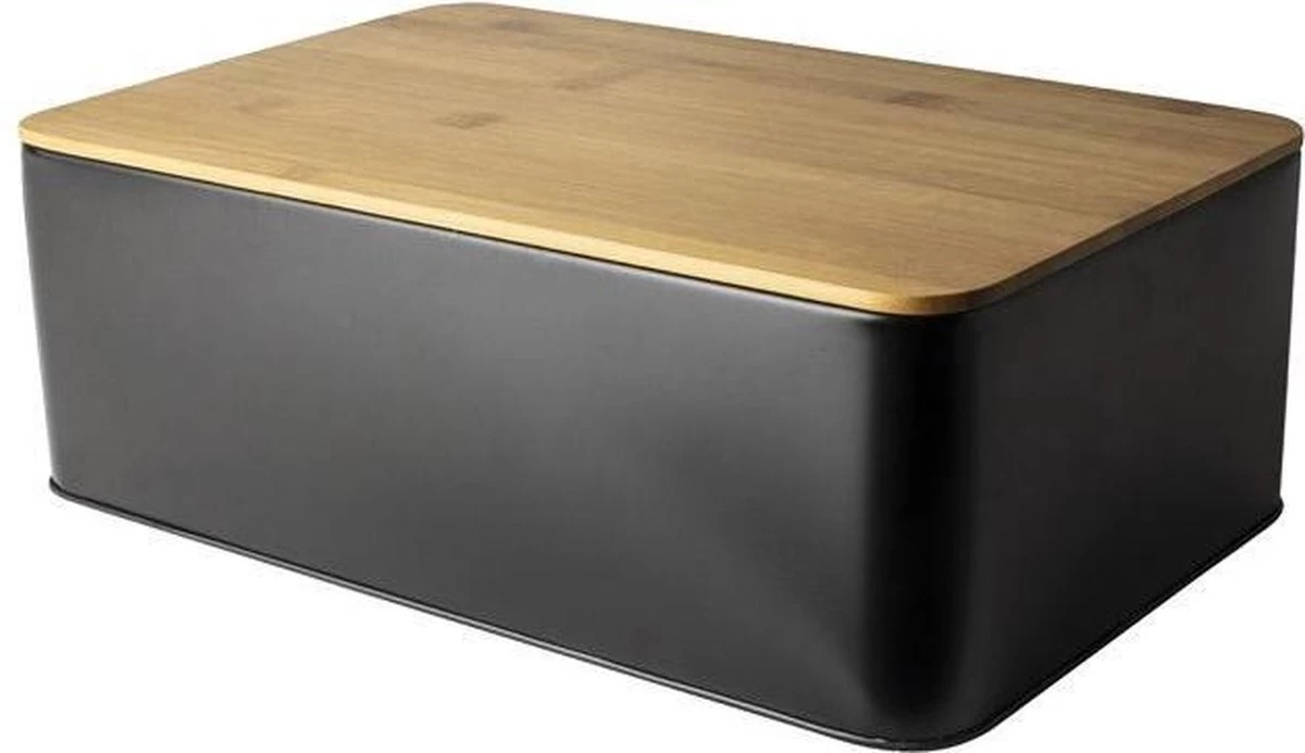 Gusta Brooddoostrommel - Metaal - 32x21x13cmMat - Zwart /Bamboe 3 Gusta Brooddoostrommel - Metaal - 32x21x13cmMat - Zwart /Bamboe