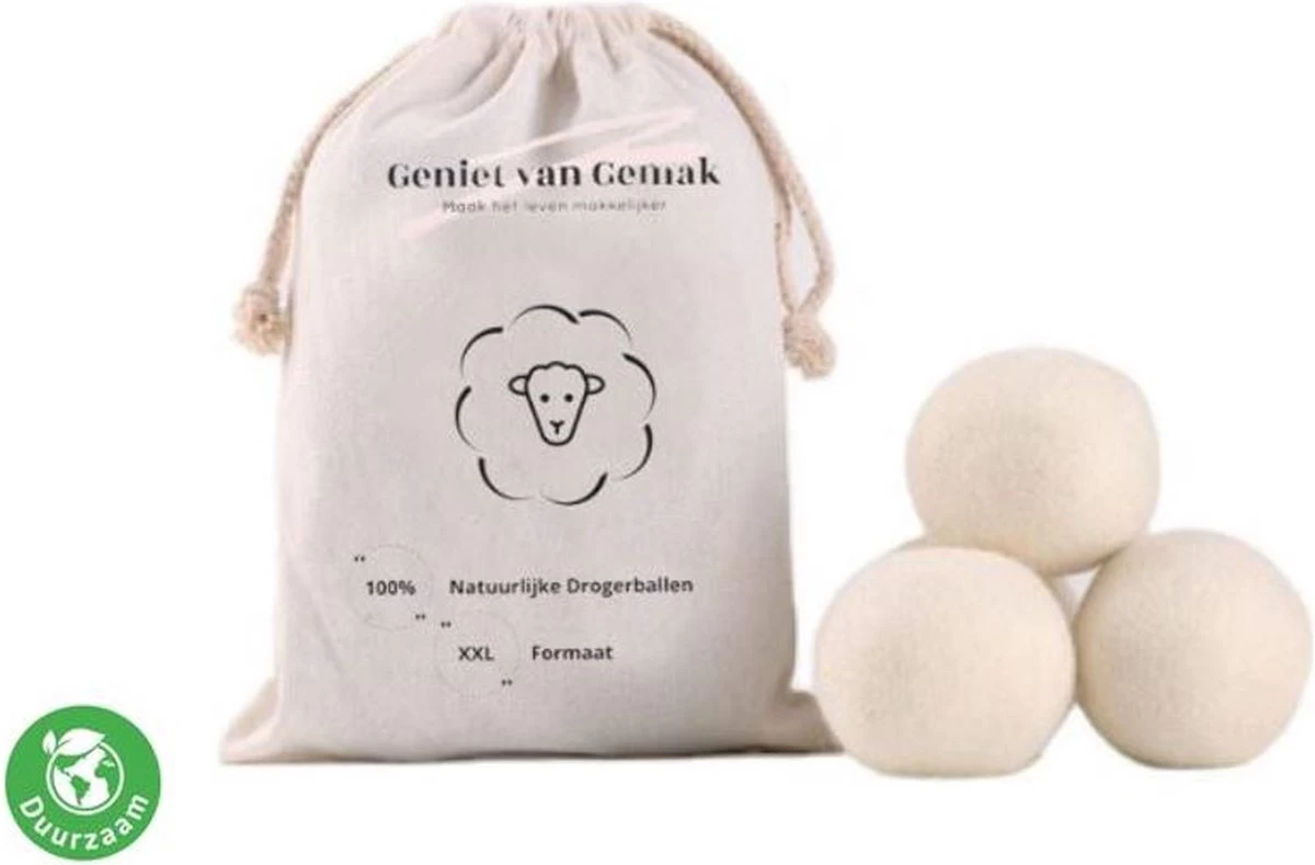 Geniet Van Gemak® | Herbruikbare Wollen Drogerballen | Wasbollen | Schaapswol | Duurzame En Energiebesparende Wasballen | 6 XL Drogerballen 3 Geniet Van Gemak® | Herbruikbare Wollen Drogerballen | Wasbollen | Schaapswol | Duurzame En Energiebesparende Wasballen | 6 XL Drogerballen