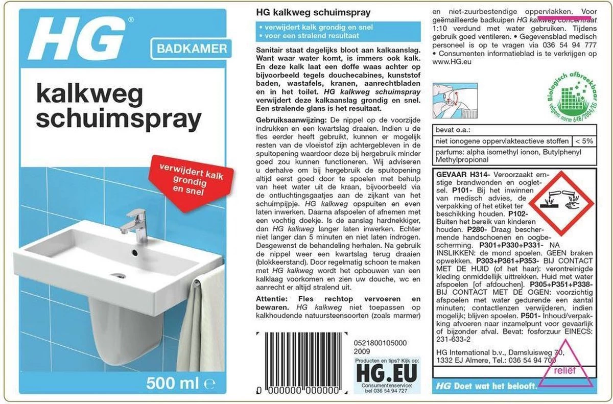 HG Kalkweg Schuimspray - 500ml - 100% Glans - Verwijdert En Voorkomt Kalk - Biologisch Afbreekbaar 4 HG Kalkweg Schuimspray - 500ml - 100% Glans - Verwijdert En Voorkomt Kalk - Biologisch Afbreekbaar - Afbeelding 2