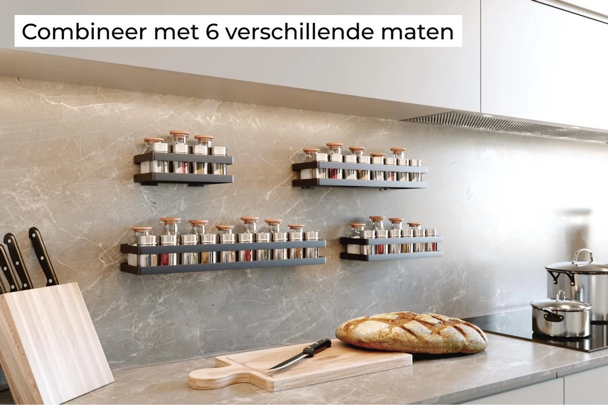 Noswo Kruidenrek Ophangbaar - Kruidenrek Voor Kruidenpotjes - Keukenrek Hangend - 50 Cm - Zwart 11 Noswo Kruidenrek Ophangbaar - Kruidenrek Voor Kruidenpotjes - Keukenrek Hangend - 50 Cm - Zwart - Afbeelding 9