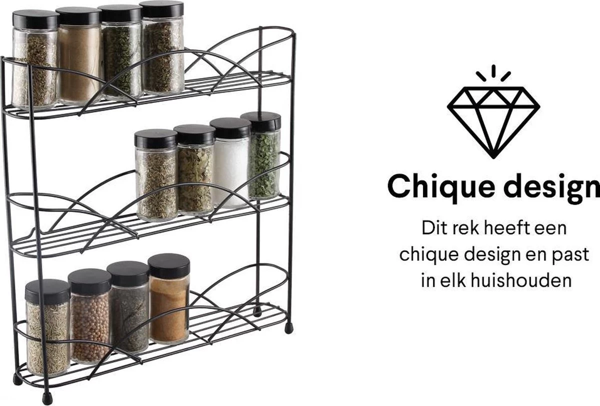 Zindoo - Kruidenrek - Standaard - 3-laags - Ophangbaar - 18 Kruiden Potjes - Anti-slip Pootjes - Spice Rack - Specerijenrek - Keukenorganizer - Keukenaccessoires 4 Zindoo - Kruidenrek - Standaard - 3-laags - Ophangbaar - 18 Kruiden Potjes - Anti-slip Pootjes - Spice Rack - Specerijenrek - Keukenorganizer - Keukenaccessoires - Afbeelding 2