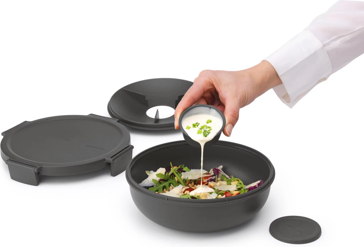 Brabantia Make & Take Salade Lunchbox - 1,3 L - Kunststof - Dark Grey 9 Brabantia Make & Take Salade Lunchbox - 1,3 L - Kunststof - Dark Grey - Afbeelding 7