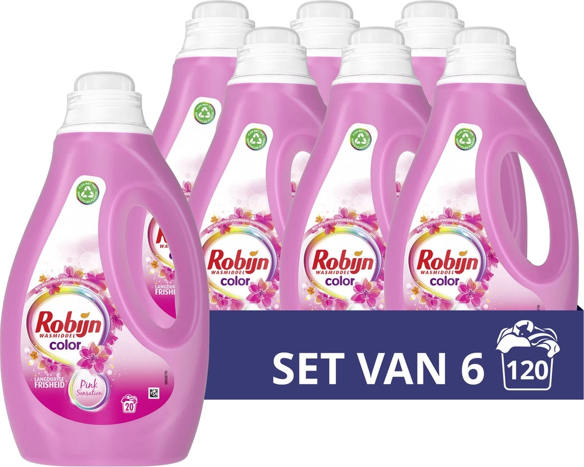 Robijn Color Pink Sensation Vloeibaar Wasmiddel - 6 X 20 Wasbeurten - Voordeelverpakking 3 Robijn Color Pink Sensation Vloeibaar Wasmiddel - 6 X 20 Wasbeurten - Voordeelverpakking