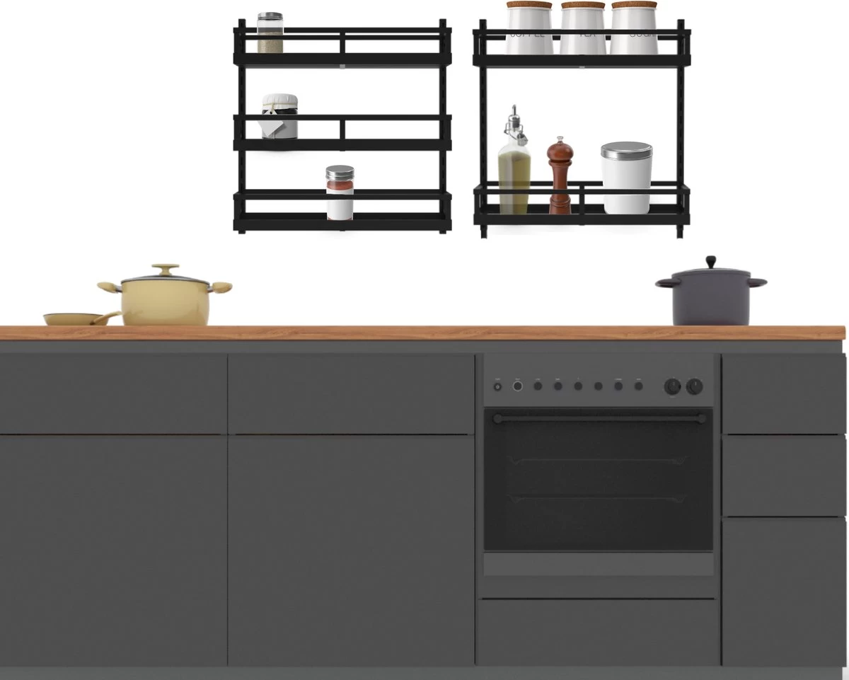 Soome Viljo - Kruidenrek Ophangbaar - Keukenrek - Wandrek - Keuken Organizer - 5 Laags - Verstelbaar - Staal - Zwart - H85xB42.5cm 4 Soome Viljo - Kruidenrek Ophangbaar - Keukenrek - Wandrek - Keuken Organizer - 5 Laags - Verstelbaar - Staal - Zwart - H85xB42.5cm - Afbeelding 2