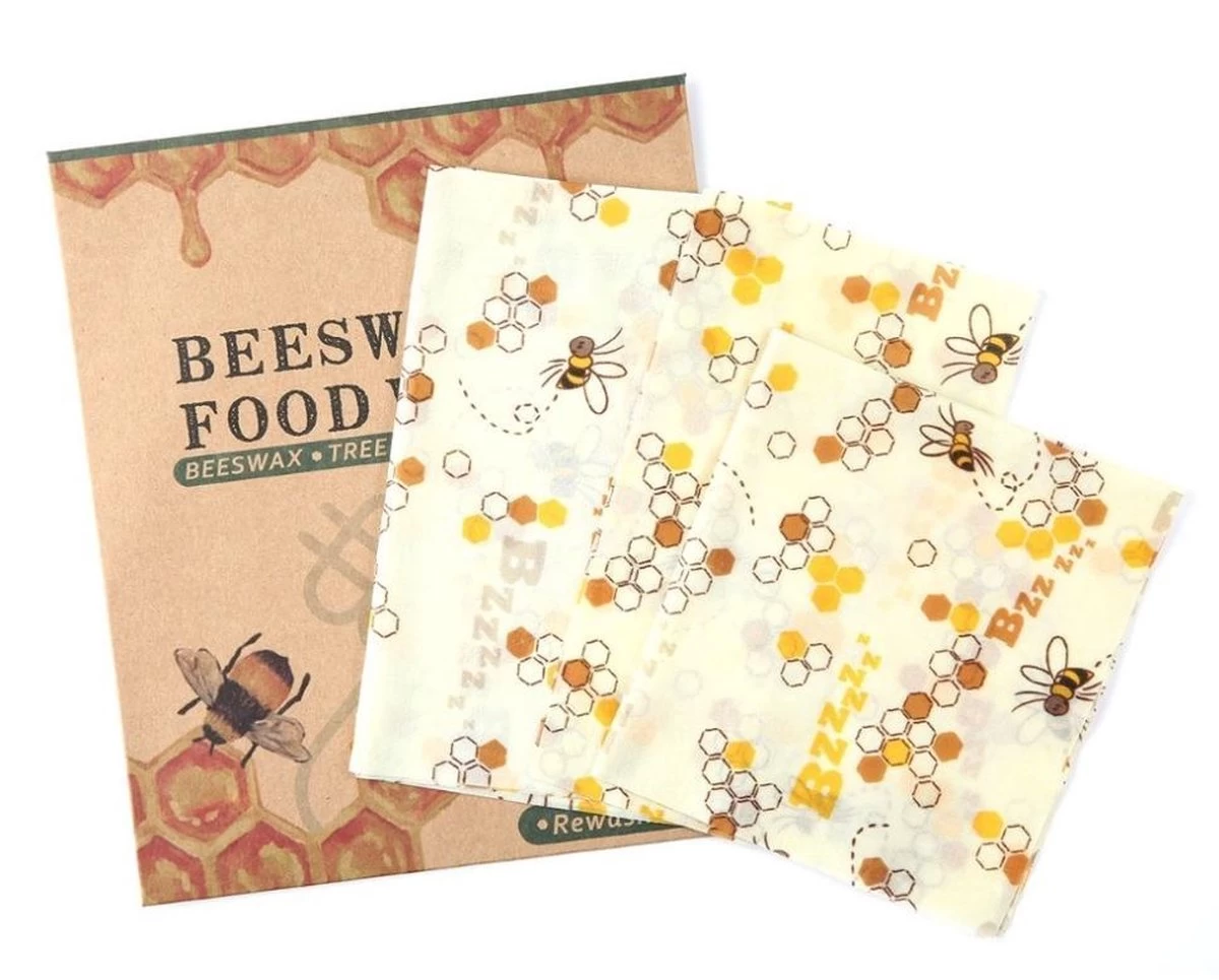 Bijenwas Doek - 3-pack - Bees Wrap - Bijen En Honingraat Print 3 Bijenwas Doek - 3-pack - Bees Wrap - Bijen En Honingraat Print