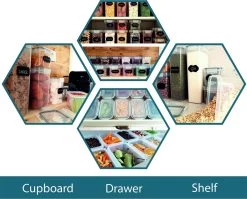 Empyrea Set Van 24 Luchtdichte Vershouddozen, Voorraad Bussen Opslag En Organisatie, Keuken En Voedselcontainer, Voorraadpotten Van Kunststof, BPA-vrij, 72 Etiketten, 3 Markers En 8 Lepels Meegeleverd | Keuken Organizer Voorraadcontainers -Schoonmaakmiddelen 1200x966 3