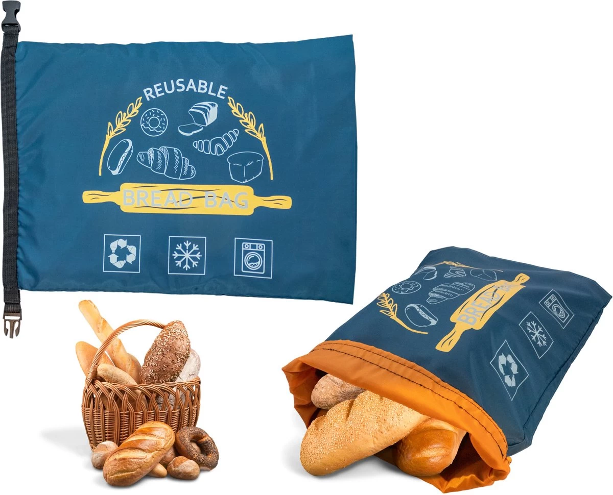 Herbruikbare Broodzak - Brooddoos - Broodbak - Voor Zelfgebakken Brood - Dubbele Voering - 3 Herbruikbare Broodzak - Brooddoos - Broodbak - Voor Zelfgebakken Brood - Dubbele Voering -