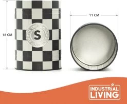 Industrial Living Voorraadblikken – Voorraadbussen Koffie Thee Suiker – Bewaarblik – Checkerboard – Voorraadpot Geblokt Voor Koek – Metaal - Set Van 3 – Zwart - Wit -Schoonmaakmiddelen 1200x984 2