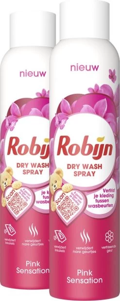 Robijn Pink Sensation Dry Wash Spray - 2 X 200 Ml - Voordeelverpakking -Schoonmaakmiddelen 479x1200