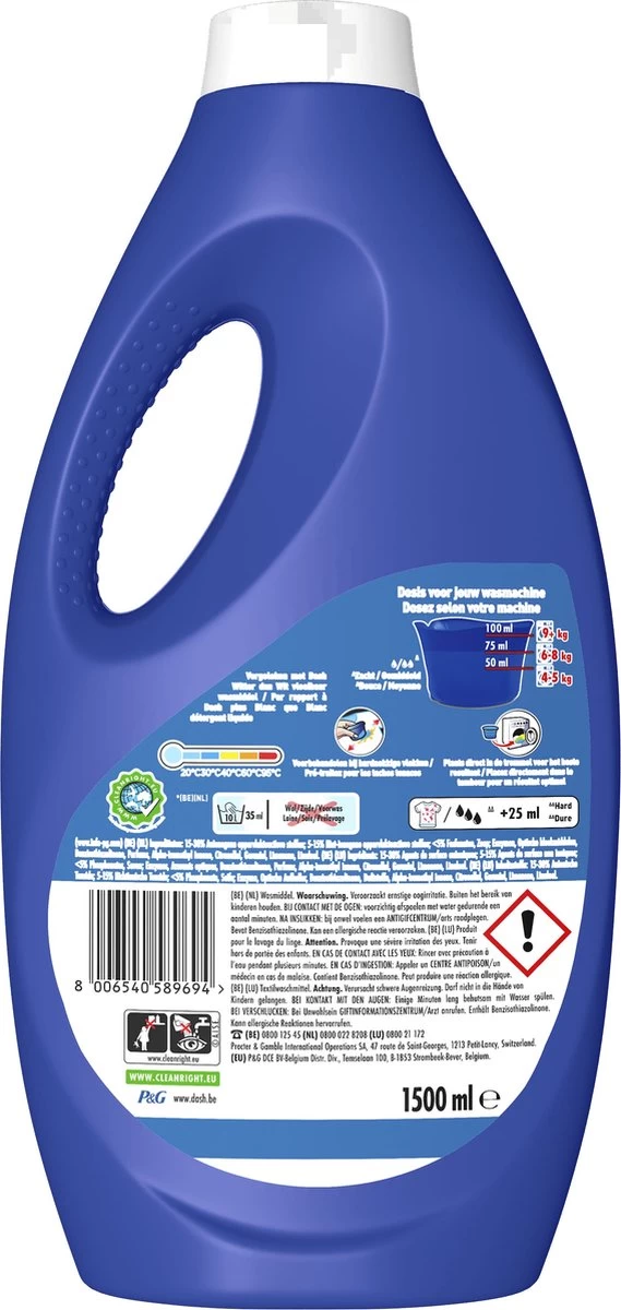 Dash Platinum Vloeibaar Wasmiddel - Extra Reinigingskracht - Voordeelverpakking 4 X 30 Wasbeurten 4 Dash Platinum Vloeibaar Wasmiddel - Extra Reinigingskracht - Voordeelverpakking 4 X 30 Wasbeurten - Afbeelding 2