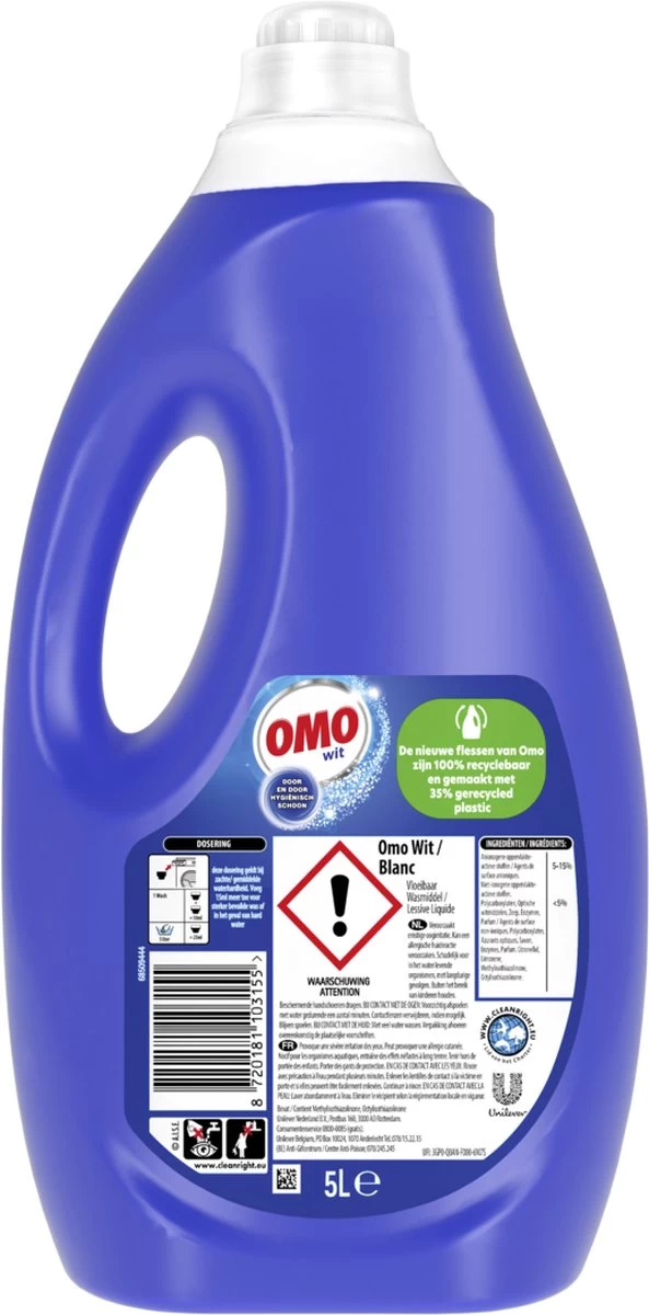 Omo Vloeibaar Wasmiddel Wit - 100 Wasbeurten - Grootverpakking 4 Omo Vloeibaar Wasmiddel Wit - 100 Wasbeurten - Grootverpakking - Afbeelding 2