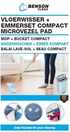 Benson Vloerwisser + Emmerset Compact + Microvezel Pad | Dweil 26 Benson Vloerwisser + Emmerset Compact + Microvezel Pad | Dweil -Schoonmaakmiddelen 639x1200