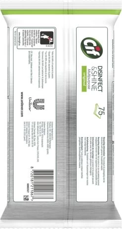 Cif Disinfect & Shine Wipes Doden 99,99% Van De Bacteriën Original Desinfecterende Schoonmaakdoekjes, Van 100% Biologisch Afbreekbaar Textiel 5 X 75 Doekjes -Schoonmaakmiddelen 640x1200 3