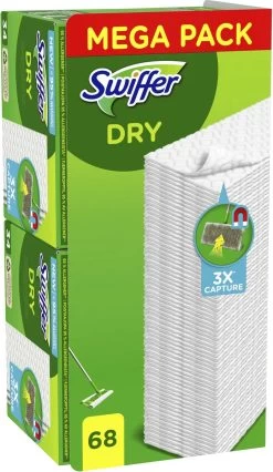 Swiffer Vloerreiniger - Droge Vloerdoekjes - Navullingen - Vangt En Houdt Stof Vast - Voordeelverpakking 3 X 68 Stuks -Schoonmaakmiddelen 695x1200