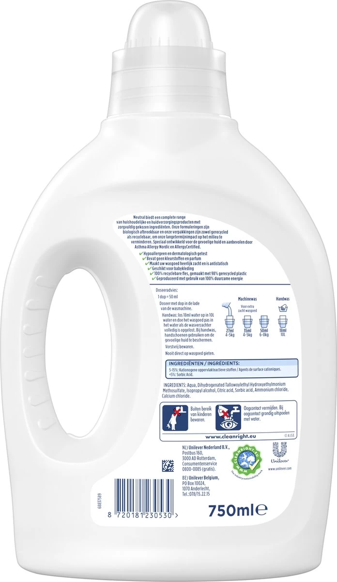 Neutral Parfumvrij Wasverzachter - 5 X 27 Wasbeurten - Voordeelverpakking 5 Neutral Parfumvrij Wasverzachter - 5 X 27 Wasbeurten - Voordeelverpakking - Afbeelding 3