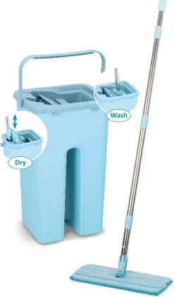 Alpina Platte Mop Met Emmer - Incl. 2 Microvezeldoeken - Voor Harde Vloeren - 360° Draaibaar -Schoonmaakmiddelen 706x1200