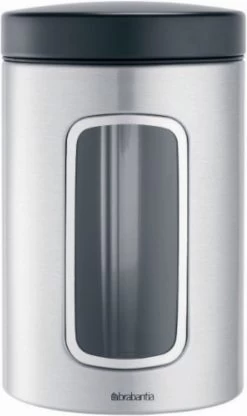 Schoonmaakmiddelen 55 Brabantia Voorraadbus - 1,4 L - Matt Steel Fingerprint Proof / Matt Black Deksel - Met Venster