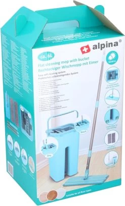 Alpina Platte Mop Met Emmer - Incl. 2 Microvezeldoeken - Voor Harde Vloeren - 360° Draaibaar -Schoonmaakmiddelen 732x1200