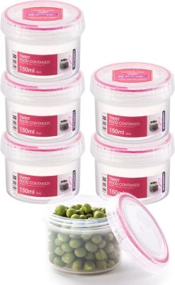 Lock&Lock Voorraadbussen - Vershoudbakjes - Bewaardozen Voedsel - Sausbakjes Met Deksel - Dressing Bakje - Kruidenpotjes - Babyvoeding Bewaarbakjes - 150 Ml - Rond - Luchtdicht - BPA Vrij - Set Van 6 Stuks