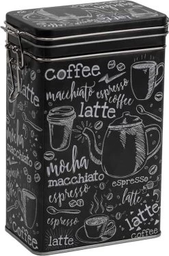 Merkloos Bewaarblik/theeblik/voorraadblik - Rechthoekig - Klipsluiting - Groot - Koffieprint