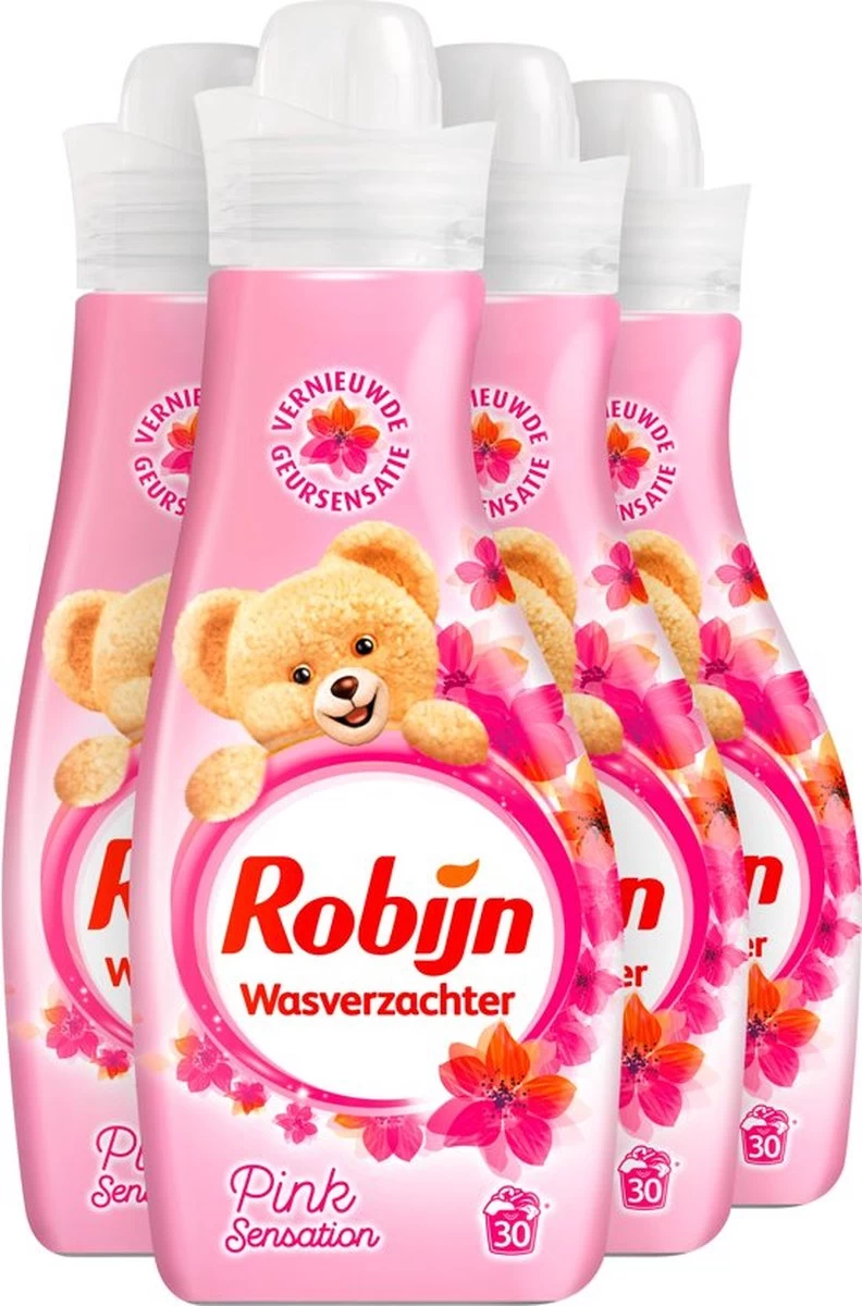 Robijn Pink Sensation Vloeibaar Wasverzachter - 4 X 30 Wasbeurten - Voordeelverpakking 3 Robijn Pink Sensation Vloeibaar Wasverzachter - 4 X 30 Wasbeurten - Voordeelverpakking