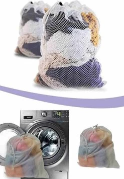 Wasnet Waszak - Groot - XL - 60 X 80 CM - Wit - Treksysteem - Trekbandsluiting - Polyester - Laundry Bag -Schoonmaakmiddelen 832x1200 2