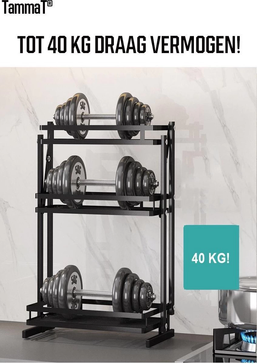 TammaT - Kruidenrek - Kruidenrek Staand - Inklapbare Keukenrek - 3-laags 35x21x56,5CM - Keuken Organizer - Aanrecht Organizer - Keuken Opslag - Roestvrij Staal - Opbergrek - Keuken Organizers - Roestvrij En Krasvrij 4 TammaT - Kruidenrek - Kruidenrek Staand - Inklapbare Keukenrek - 3-laags 35x21x56,5CM - Keuken Organizer - Aanrecht Organizer - Keuken Opslag - Roestvrij Staal - Opbergrek - Keuken Organizers - Roestvrij En Krasvrij - Afbeelding 2