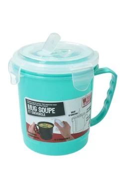 Turqoise Magnetron Soepbeker Met Ontluchtingsfilter – 13x11cm | Magnetron Bestendige Beker Voor Het Bereiden Van Soep