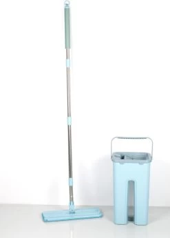 Alpina Platte Mop Met Emmer - Incl. 2 Microvezeldoeken - Voor Harde Vloeren - 360° Draaibaar -Schoonmaakmiddelen 859x1200