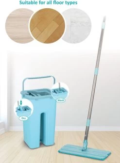 Alpina Platte Mop Met Emmer - Incl. 2 Microvezeldoeken - Voor Harde Vloeren - 360° Draaibaar -Schoonmaakmiddelen 883x1200