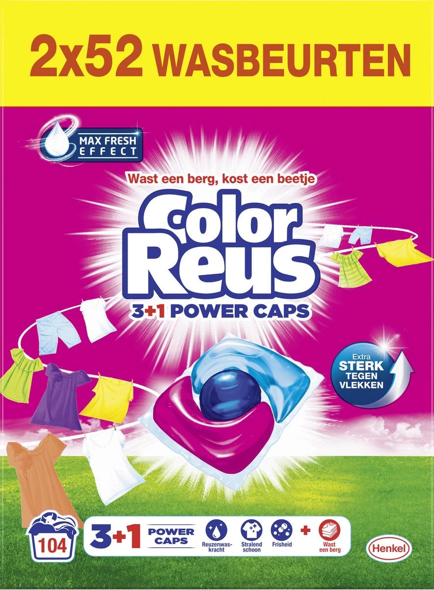 Color Reus Power Caps Wascapsules - Wasmiddel Capsules - Voordeelverpakking - 2x52 Wasbeurten 3 Color Reus Power Caps Wascapsules - Wasmiddel Capsules - Voordeelverpakking - 2x52 Wasbeurten