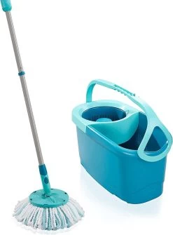 BERKATMARKT - Leifheit Set Clean Twist Disc Mop Ergo Wastafels, Emmer En Dweil, Eenvoudig Te Bedienen, Microvezel Mop En Telescoopsteel