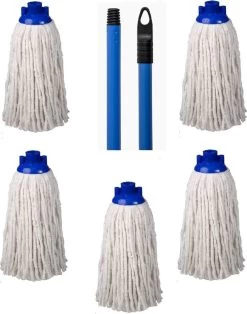 Merkloos Navulling Vloermop Mop Met Steel Blauw - 5 Dweilen Met 1 Dweilstok