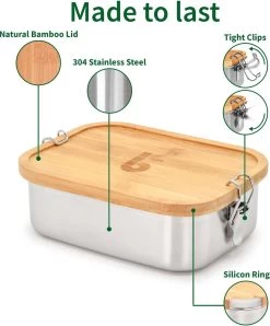 Bamboe Lunch Box 1400 Ml | Broodbox | Ecologisch | Roestvrijstalen Lunchbox | Bentobox No Leak | Smaakloos | Bamboe Grote Broodtrommel | Lunchbox Volwassenen | Lunchbox RVS Bamboe | Bambaw -Schoonmaakmiddelen 996x1200 1
